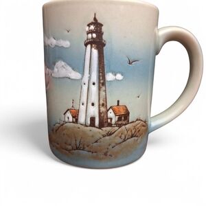 Vintage Otagiri Giftcraft Mug Lighthouse Sea Boat Seagull Embossed Handpainted